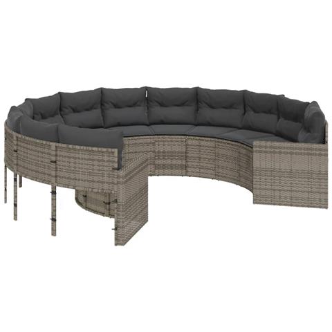 Divano Da Giardino Con Cuscini Circolare Grigio In Polyrattan - Foto 2