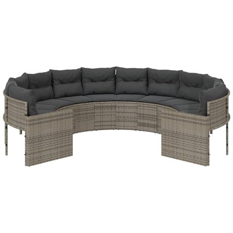 Divano Da Giardino Con Cuscini Circolare Grigio In Polyrattan - Foto 3