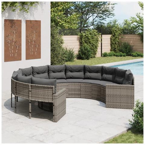 Divano Da Giardino Con Cuscini Circolare Grigio In Polyrattan - Foto 1