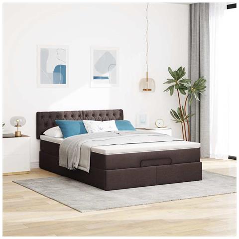 Struttura Letto Pouf Con Materasso 140x200 Cm In Tessuto - Foto 3