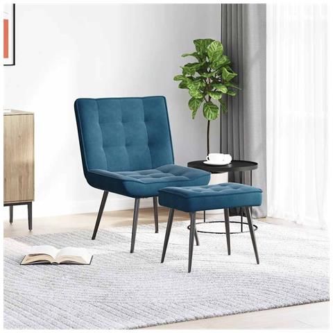 Poltrona Relax Con Poggiapiedi Blu In Velluto - Foto 3