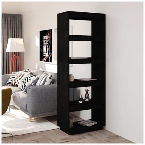 Libreria /divisorio Nero 60x35x167 Cm In Legno Massello Di Pino - Foto 8