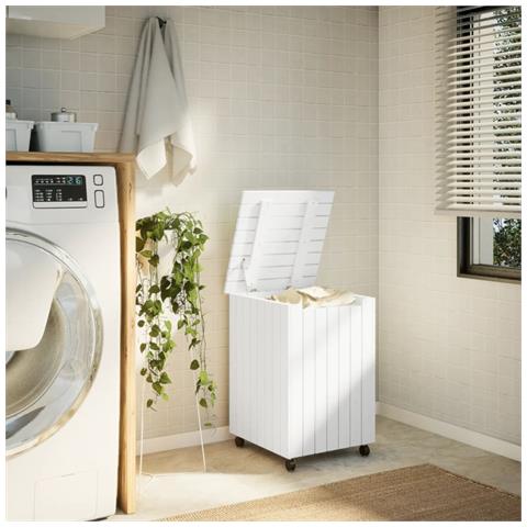 Lusso Casadino -  Cesta Biancheria Con Ruote Rana Bianca 45x45x64cm Massello Pino - Foto 2