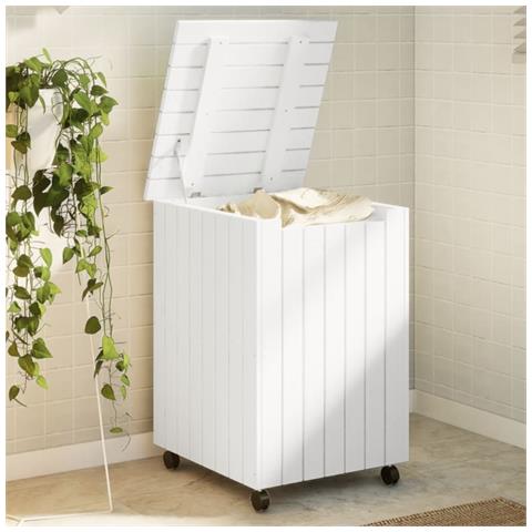 Lusso Casadino -  Cesta Biancheria Con Ruote Rana Bianca 45x45x64cm Massello Pino - Foto 8