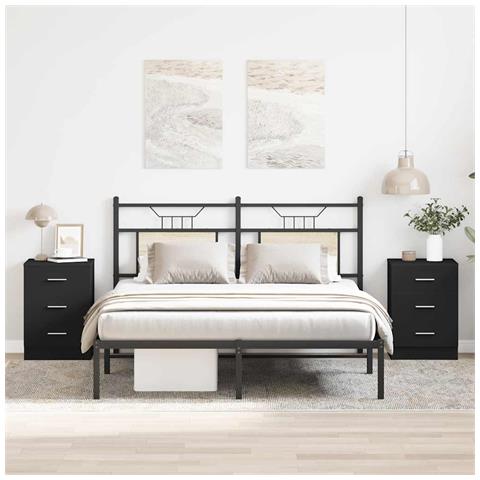 Lusso Casadino -  Comodini 2 Pz Neri 38x35x56 Cm In Legno Ingegnerizzato - Foto 2