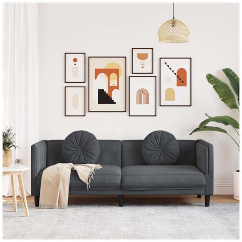 Lusso Casadino -  Poltrona Con Cuscini A 3 Posti Grigio Scuro In Velluto - Foto 2