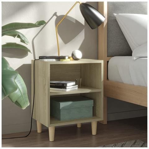 Comodino Con Gambe In Legno Massello Rovere Sonoma 40x30x50cm - Foto 6