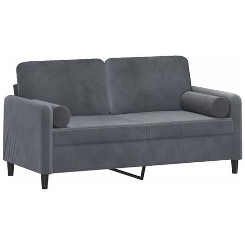 Divano A 2 Posti Con Cuscini Grigio Scuro 140 Cm In Velluto - Foto 2