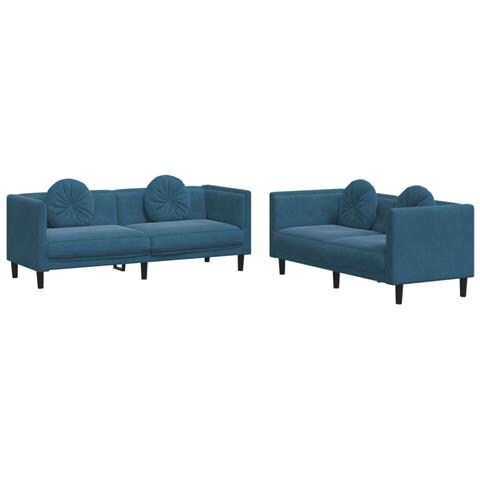 Set di Divani 2 pz con Cuscini Blu in Velluto - Foto 1