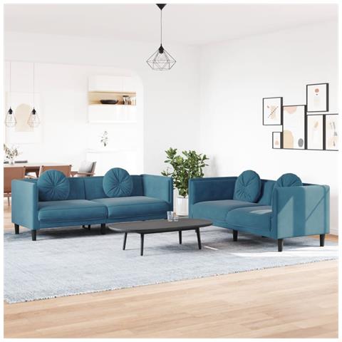 Set di Divani 2 pz con Cuscini Blu in Velluto - Foto 2