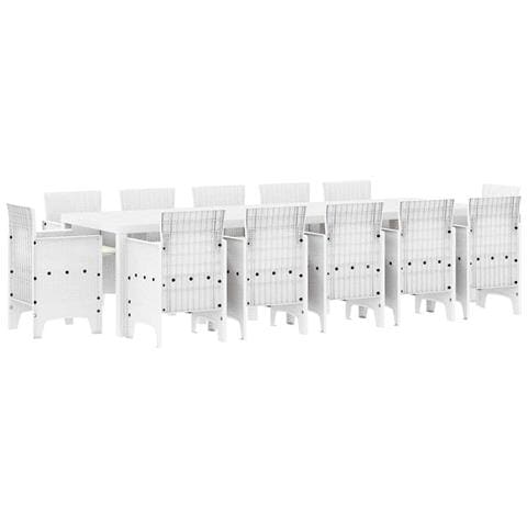 Set da pranzo da giardino da 13 pezzi con cuscini in polyrattan bianco, Tavolo da giardino bianco 150x100x73 cm in polyrattan, Sedie da giardino con cuscini 4 pz in polyrattan bianco - Foto 1