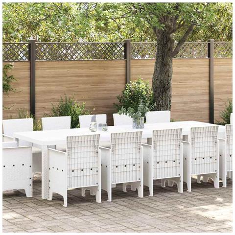 Set da pranzo da giardino da 13 pezzi con cuscini in polyrattan bianco, Tavolo da giardino bianco 150x100x73 cm in polyrattan, Sedie da giardino con cuscini 4 pz in polyrattan bianco - Foto 2