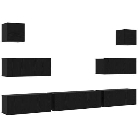 Set di Mobili TV da 7 pezzi da Parete in Rovere Nero in Legno Ingegnerizzato - Foto 1