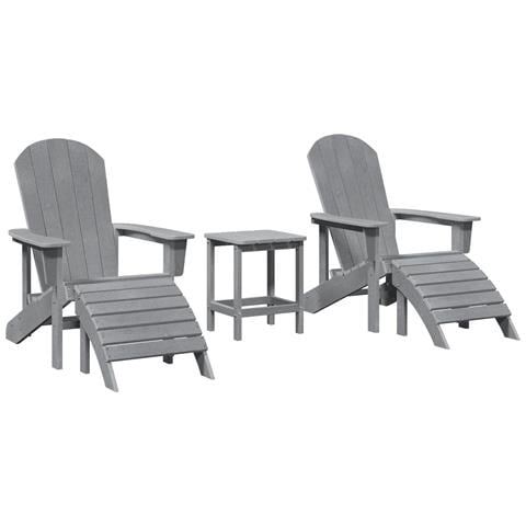 Set Lounge Giardino 3 Pezzi Grigio Chiaro HDPE, Sedia Adirondack con Poggiapiedi Grigio Chiaro HDPE, Tavolino Laterale Grigio Chiaro 38x38x45 cm HDPE - Foto 1