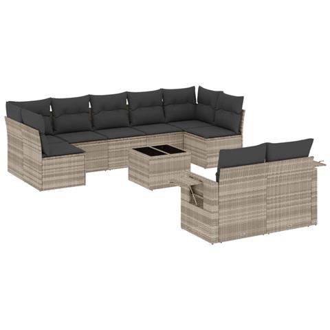 Set Divano Giardino 10 pz con Cuscini Grigio Chiaro Polyrattan - Foto 1