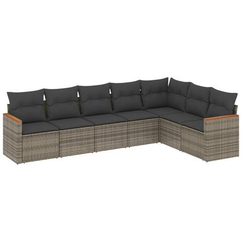 Set Divani da Giardino 7 pz con Cuscini Grigio in Polyrattan - Foto 1