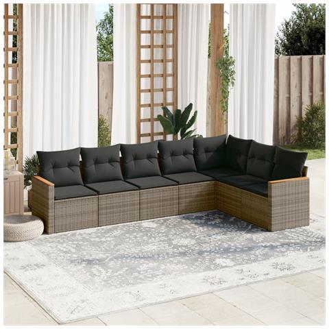 Set Divani da Giardino 7 pz con Cuscini Grigio in Polyrattan - Foto 2