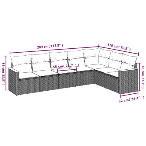 Set Divani da Giardino 7 pz con Cuscini Grigio in Polyrattan - Foto 3
