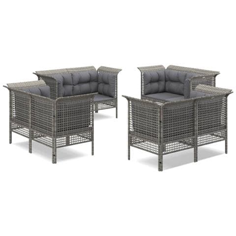 Set Divani da Giardino 8 pz con Cuscini in Polyrattan Grigio - Foto 1