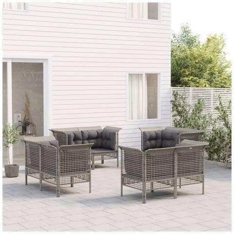 Set Divani da Giardino 8 pz con Cuscini in Polyrattan Grigio - Foto 2