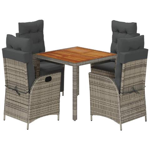 Set da Pranzo da Giardino 5 pz con Cuscini in Polyrattan Grigio - Foto 1