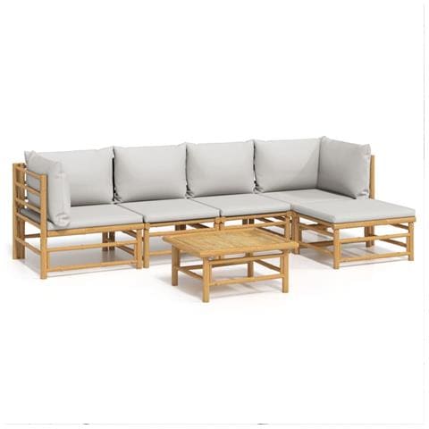 Set Salotto da Giardino 6pz con Cuscini Grigio Chiaro Bambù - Foto 1