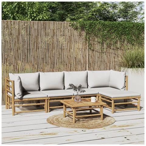 Set Salotto da Giardino 6pz con Cuscini Grigio Chiaro Bambù - Foto 2