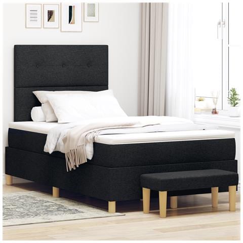 Letto a molle con materasso e panca nera 120x200 cm in tessuto - Foto 2