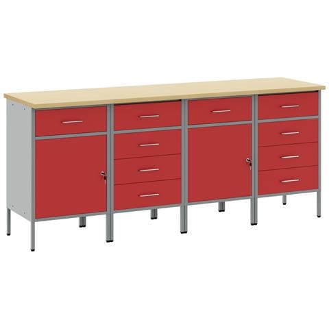 Set di mobili da lavoro 4 pezzi rosso e grigio in legno ingegnerizzato e acciaio - Foto 1