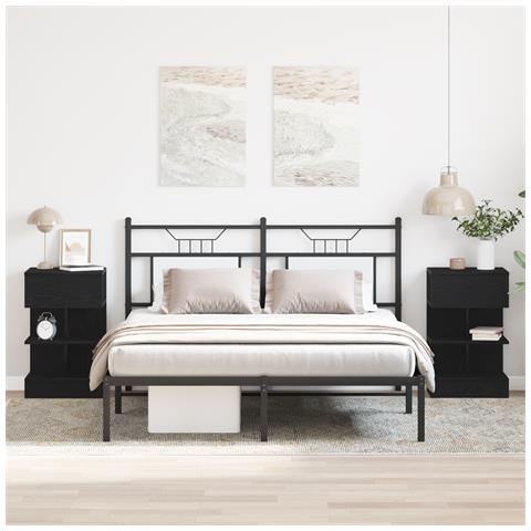 Comodino 2 pz Rovere Nero 40x35x65 cm Legno ingegnerizzato - Foto 2