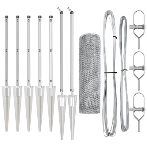 Recinzione esagonale  1x10 m in acciaio zincato, Pali di recinzione  con punta 7 pz Ø32 mm 120 cm in acciaio zincato - Foto 1