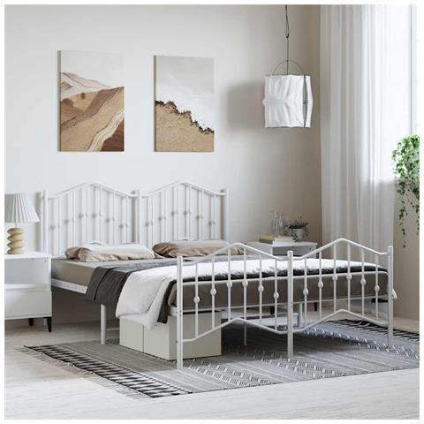 Giroletto con Testiera e Pediera Metallo Bianco 135x190 cm - Foto 2