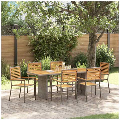 Set da Pranzo per Giardino 7 pcs Grigio 190 x 80 x 75 cm - Foto 2