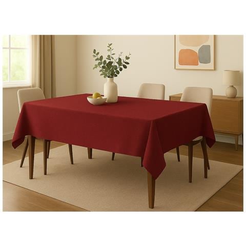 Tovaglia Cucina Soggiorno Antimacchia Idrorepellente Linen Rotonda 160cm Bordeaux - Foto 5