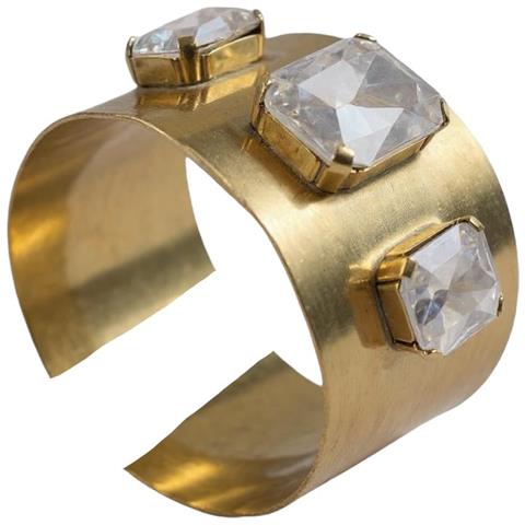 Bracciale Largo In Ottone Placcato Oro E Cristalli, Design - Foto 1
