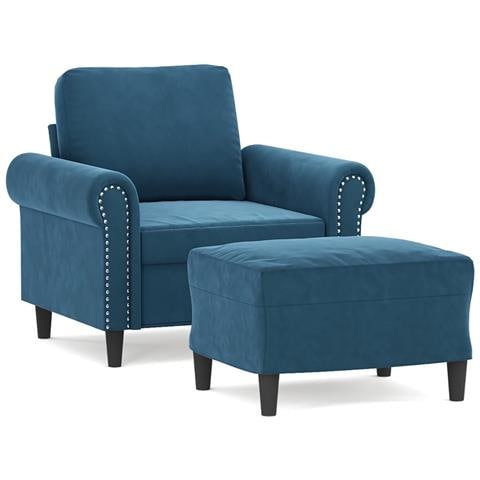Poltrona con Poggiapiedi Blu 60 cm in Velluto - Foto 1