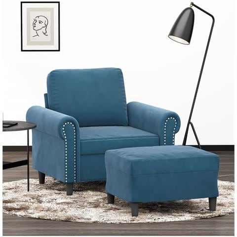 Poltrona con Poggiapiedi Blu 60 cm in Velluto - Foto 2