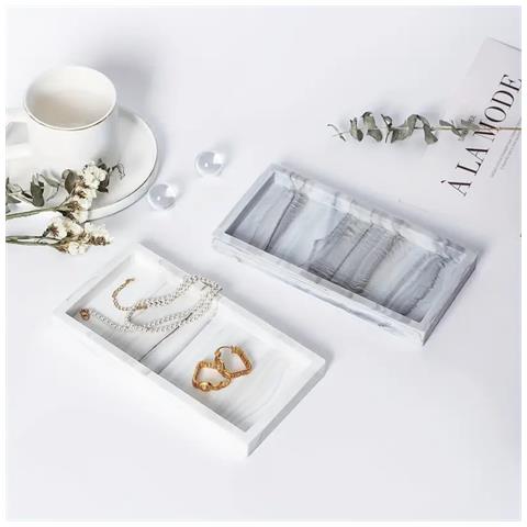 Vassoio Organizer Quadrato Grande In Silicone Per Bagno - Motivo Marmo, 30x12.5x2cm White - Foto 2