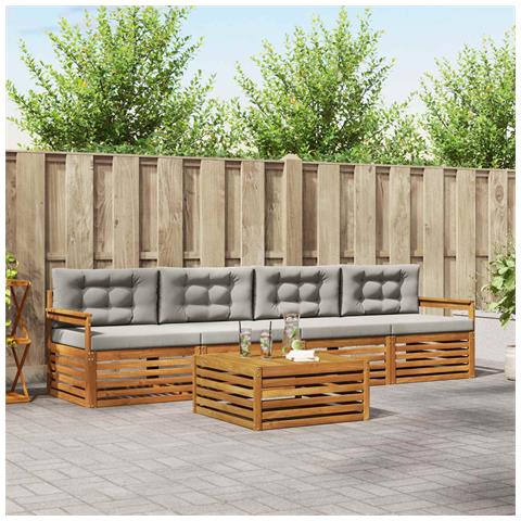 Set di divani da esterno 5 pcs Grigio Naturale e Chiaro - Foto 2