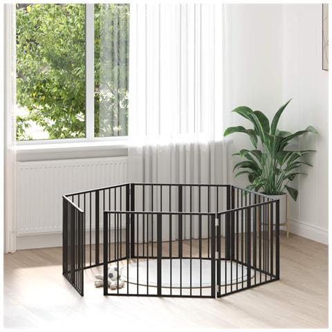 Cancello per cani 6 pcs Nero 80 x 60 cm Acciaio zincato - Foto 2