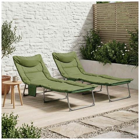 Lettino prendisole pieghevole con cuscino 2 pcs Verde Scuro - Foto 2