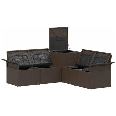 Set di divani 5 pz Marrone e Rosso Rattan sintetico e Acciaio - Foto 2
