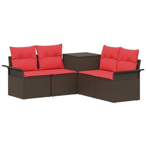 Set di divani 5 pz Marrone e Rosso Rattan sintetico e Acciaio - Foto 1