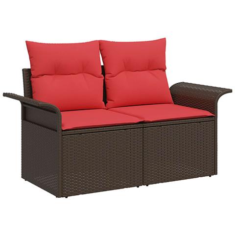 Set di divani 5 pz Marrone e Rosso Rattan sintetico e Acciaio - Foto 10