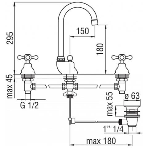Teknobili Grazia C5012/1 Gruppo Alto Lavabo 3 Fori Con Scarico, Cromo - Foto 2