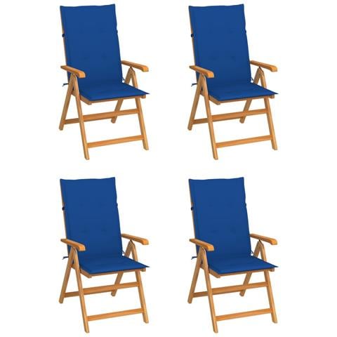 Sedie da Giardino 4 pz con Cuscini Blu Reale Massello di Teak - Foto 1