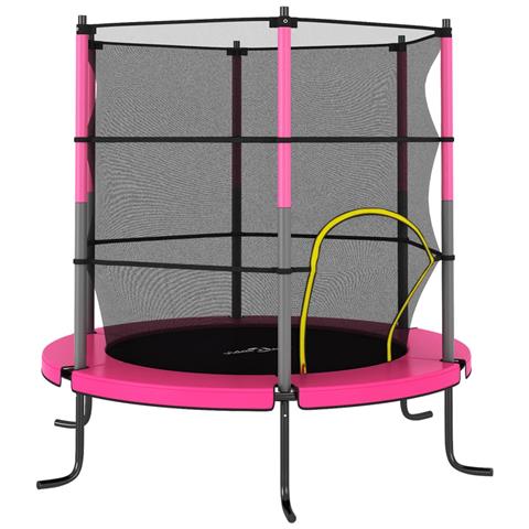 Trampolino con Rete di Sicurezza Rotondo 140x160 cm Rosa - Foto 1