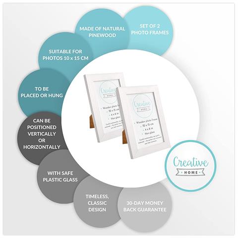 2 X Blanche Cornice Per Foto 10 X 15 Cm | 2 Cornici Di Legno Rustiche | Supporto E Ganci Per Appenderle Orizzontalmente O Verticalmente | Facile Da Installare | Glass - Foto 2