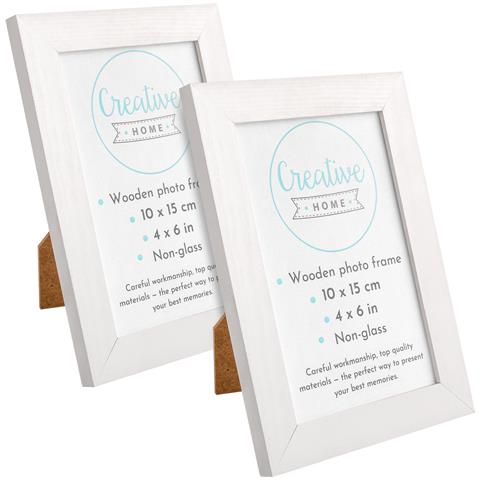 2 X Blanche Cornice Per Foto 10 X 15 Cm | 2 Cornici Di Legno Rustiche | Supporto E Ganci Per Appenderle Orizzontalmente O Verticalmente | Facile Da Installare | Glass - Foto 1