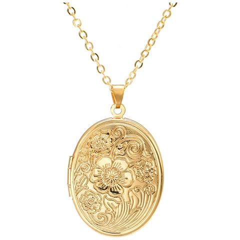 Collana Intagliata Con Fiore Ovale Fai-da-te Aperta Con Medaglione In Rame Gold - Foto 1